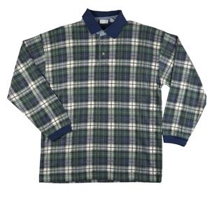Vintage Bugle Boy Company Polo Shirt Mens Large Plaid Long Sleeve Rugby Knit 90s